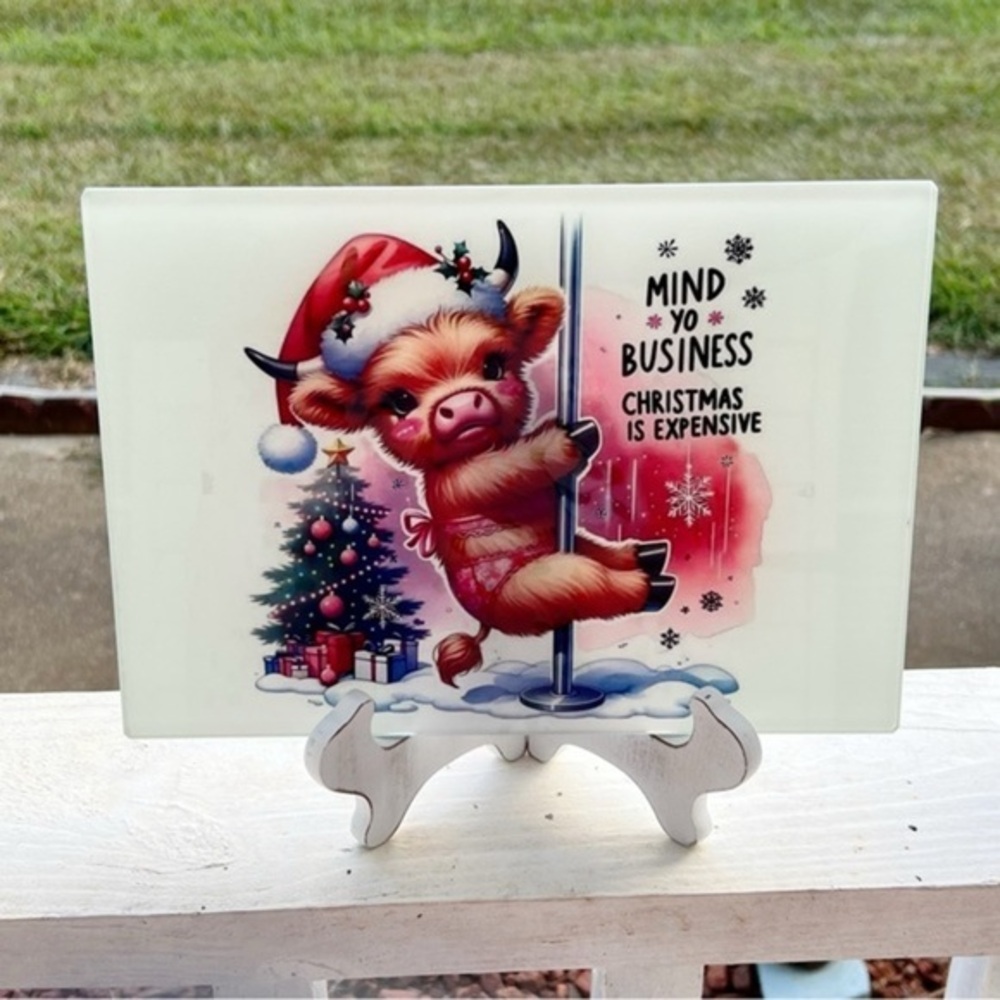Handmade Christmas is Expensive Cow Glass Cutting Board